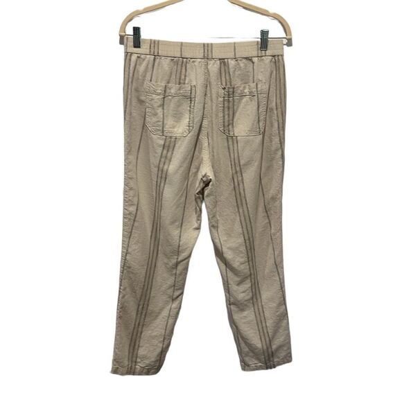 By Anthropologie linen cotton blend cream & gray stripe pants size S - Picture 2 of 9